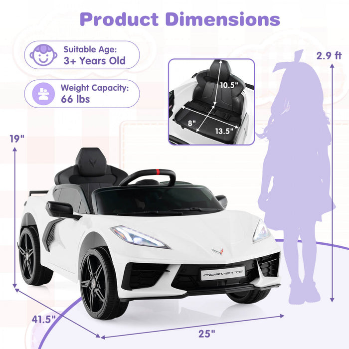 Costway 12v Electric Kids Ride On Car With Remote Control Wireless Connection Lights White