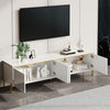 Croma 67 Inch Modern High-Gloss TV Stand with Cable Management and Gold Trim, White | Croma Meuble TV Moderne Haute Brillance 67 po avec Gestion des Cables et Garniture Doree, Blanc