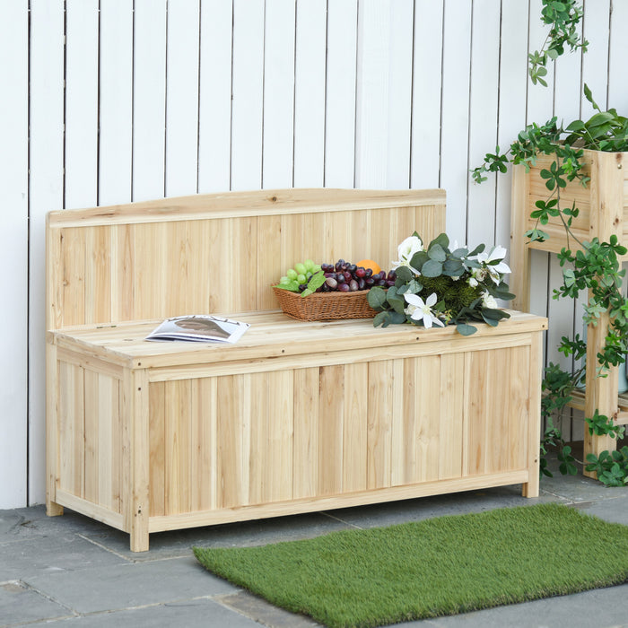 Outsunny Wooden Garden Bench With Storage Box, Outdoor Seating, Natural