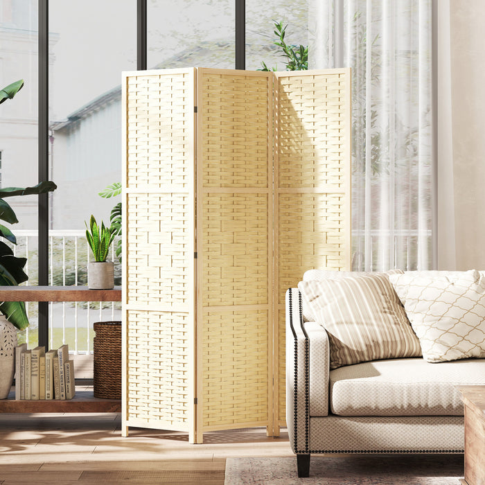 HOMCOM 3-Panel Room Divider, 5.6 FT Wall Divider, Natural Wood