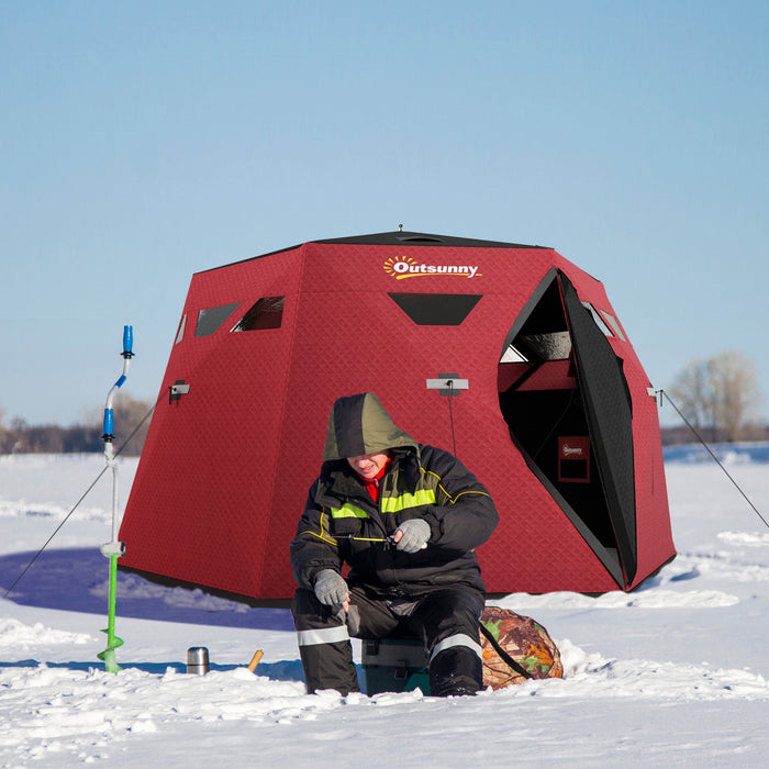 Outsunny 4 Person Ice Fishing Shelter, Pop-up Ice Fishing Tent, Red