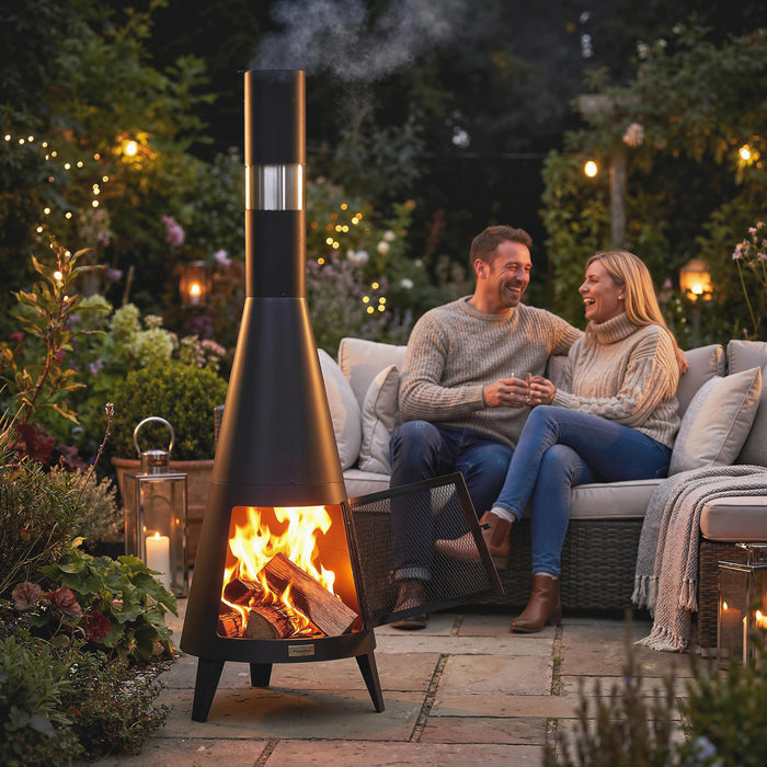 Outsunny with Chimney, Outdoor Fire Pit, Black