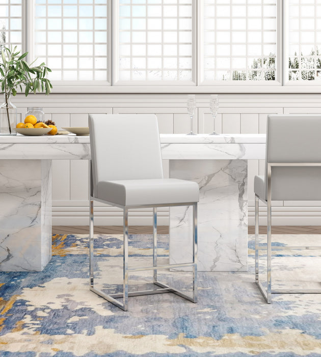 Element Modern Metal Upholstered Counter Stool in Pearl White - Set of 3