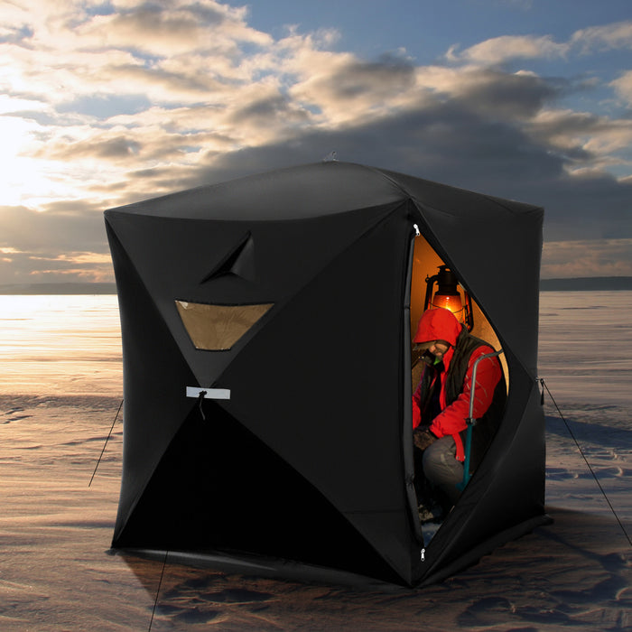 Outsunny 2-4 Person Pop-up Ice Fishing Tent Portable Ice Fishing Shelter With Windproof Windows And Carrying Bag Hub Fish Shelter, Black