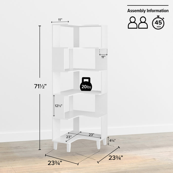 Prepac Nordik Corner Bookcase - White