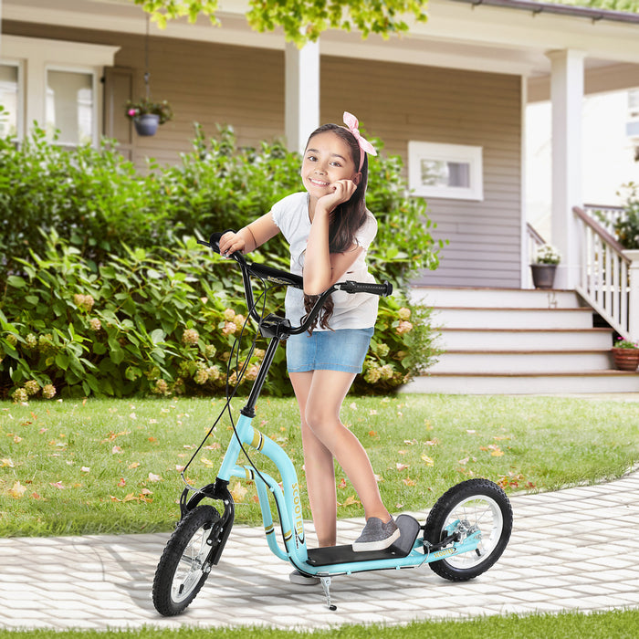 Aosom Youth Kick Scooter With 12'' Inflatable Rubber Wheel, Teens Scooter For Kids 5+ Year Old With Adjustable Height Handlebar, Blue