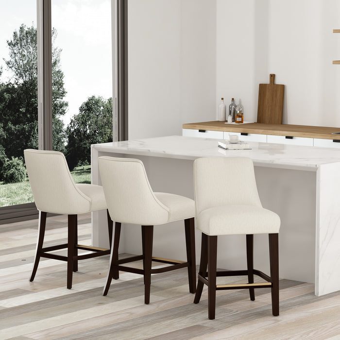 Beever Modern Chenille Wood Counter Stool in Cream - Set of 3 Bar Stool