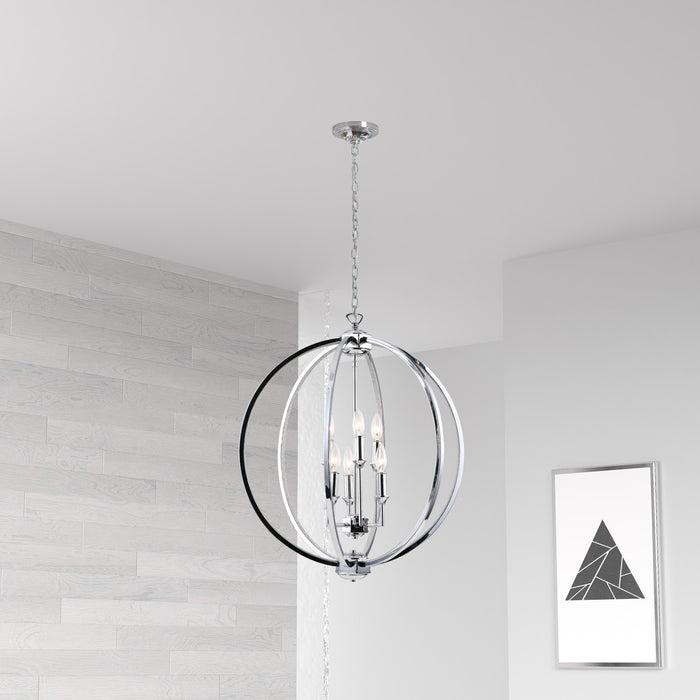 Dainolite Karland 6 Light Chandelier 24\" Dia Crystal Studded Banding Polished Chrome Finish Lamp