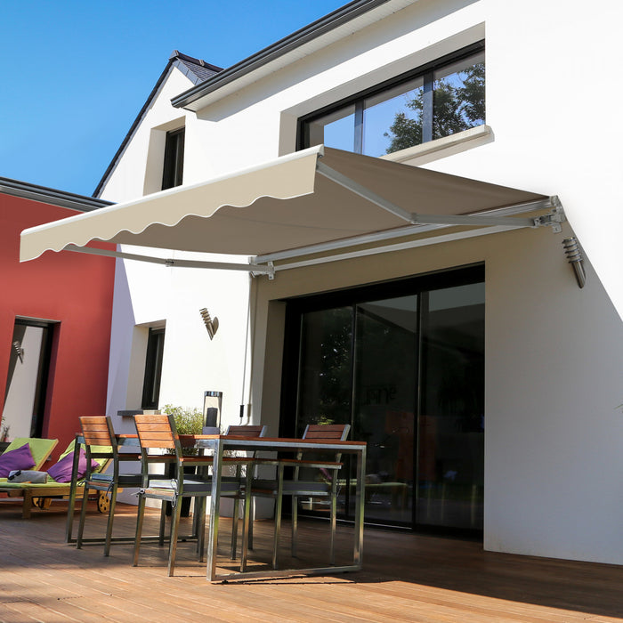 8'x7' Manual Retractable Sun Shade Patio Awning Canopy Shelter, Khaki