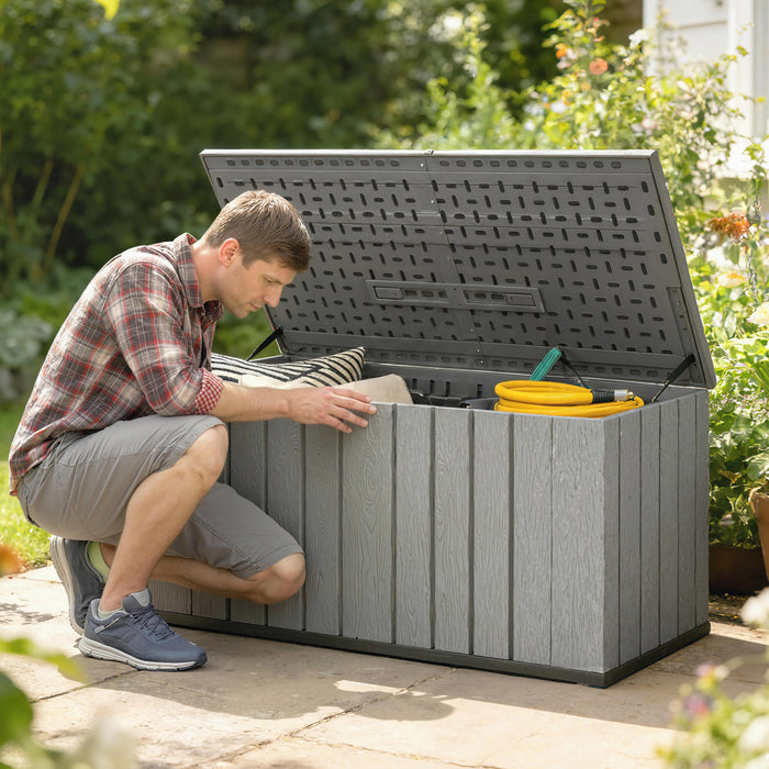 Outsunny 125.5 Gallon Deck Box, Outdoor Storage Box with Gas Struts, Grey