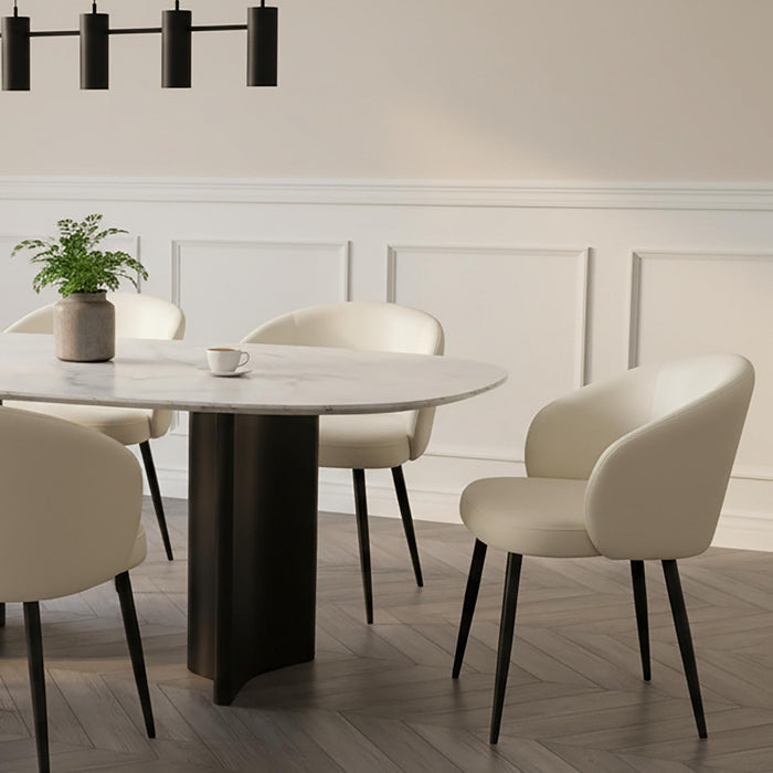 Looma Contemporary Modern Vegan Leather Metal Side Chair in Ivory - Set of 2