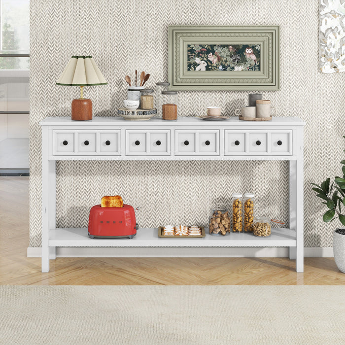 Michael Solid Wood Console Table For Entryway With Storage Drawers And Bottom Shelf - White