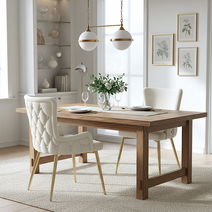 Luna Velvet Dining Chairs with Tufted Upholstered and Gold Metal Legs Set of 2, Beige