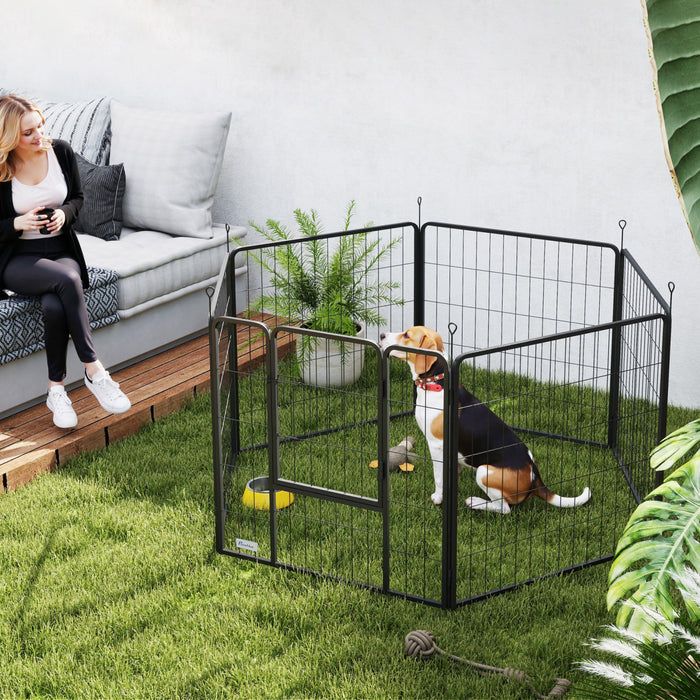 PawHut Dog Playpen, 31.5\"W Heavy-Duty Metal Puppy Play Pen, Pet Exercise Fences for Outside and Indoor, DIY Design with Door for Medium Dogs, 6 Panels, 31.5\"H