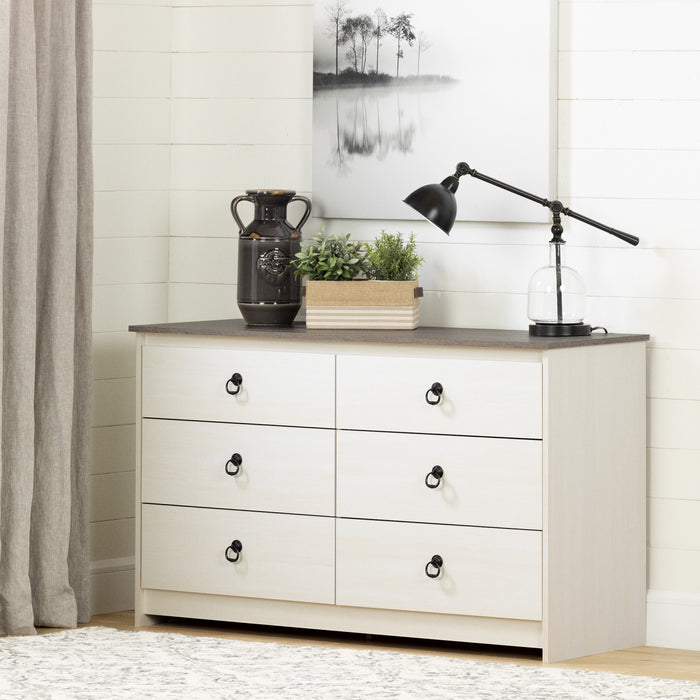 Plenny 6-Drawer Dresser White Wash and Weathered Oak - South Shore