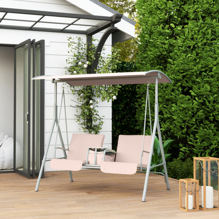 Outsunny Double Outdoor Swing Chair With Pivot Table And Storage, Beige