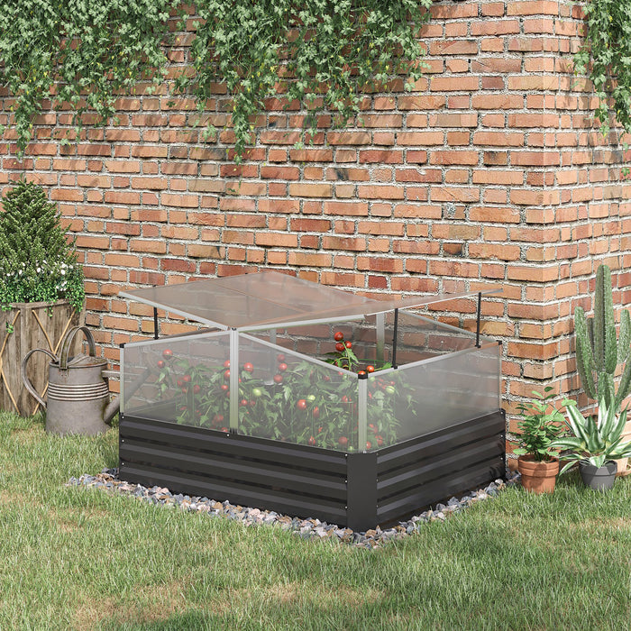 Outsunny 49.6\" X 42.1\" X 26.6\" Galvanized Raised Garden Bed With Greenhouse, Steel Planters For Outdoor Plants, Flowers, Herbs And Vegetables, Use For Patio, Backyard, Balcony, Dark Grey