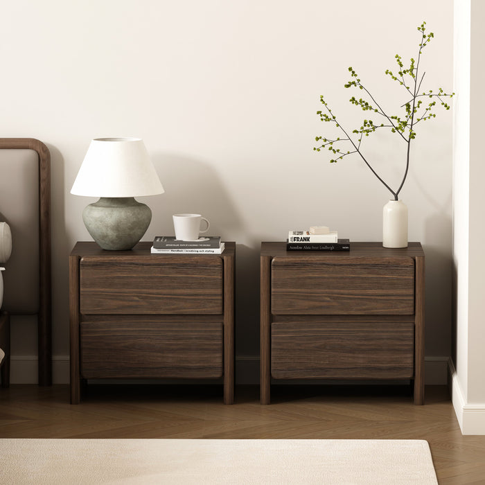 Linda Modern 24\" Nightstand in Walnut Brown (2-Drawer) - Set of 2