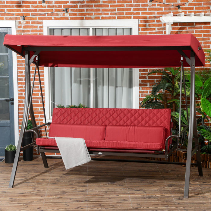 Outsunny 3 Person Porch Swing Bed With Adjustable Canopy Red