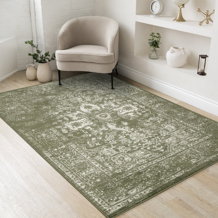 Florence Green White Elegant Classic Rug, 6'7\" x 9'6\" Indoor Area Rug