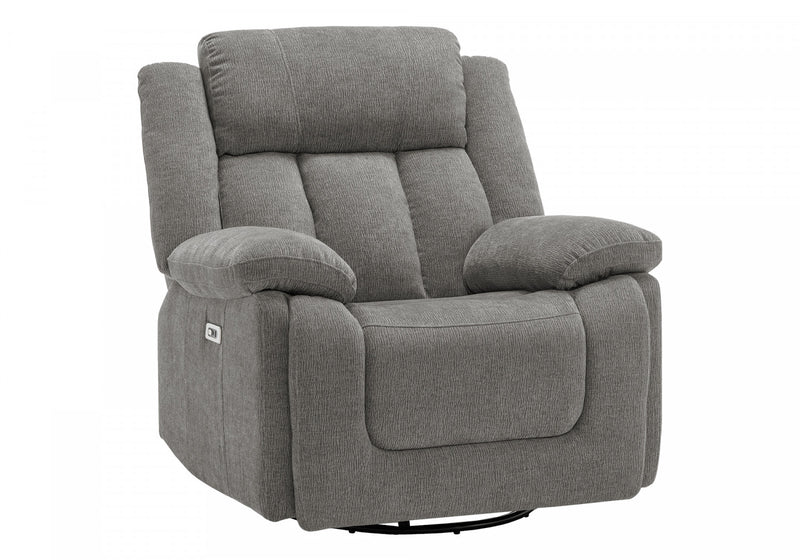 MONARCH SPECIALTIES POWER RECLINING CHAIR, 39\" WIDE, GLIDER, SWIVEL, USB PORTS INCLUDED, LIGHT GREY FABRIC Recliner