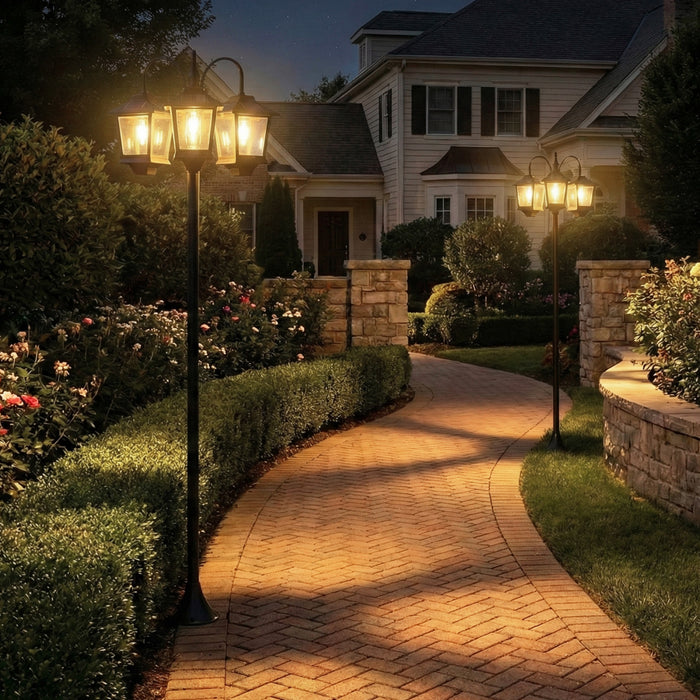 Outsunny 74\" 3-Head Solar Lamp Post Light, Waterproof LED Solar Light Posts