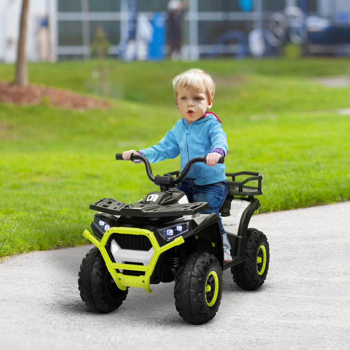 Qaba Kids Atv, 4 Wheeler, 12v Battery Powered Ride-On Electric Vehicle With 4 Spring Suspension Wheels, Storage Basket, Led Headlights, High & Low Speed, Music, For Boys & Girls, Green