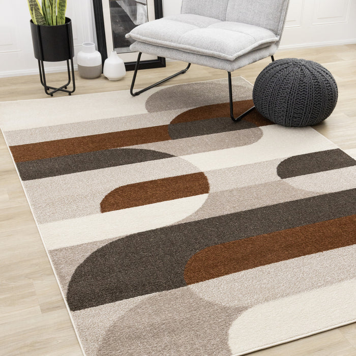 Marley Geometric Curves Taupe Oxblood Area Rug - 5'3\" x 7'7\"