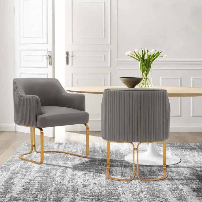 Raya Modern Wood Vegan Leather Dining Chair in Taupe - Set of 2