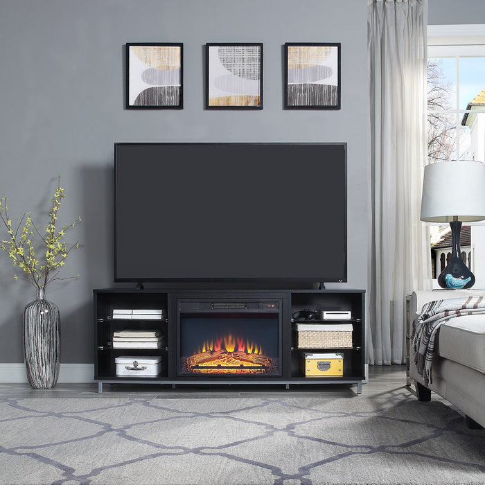 Brighton Modern 2-Piece Electric Fireplace in Black and Onyx