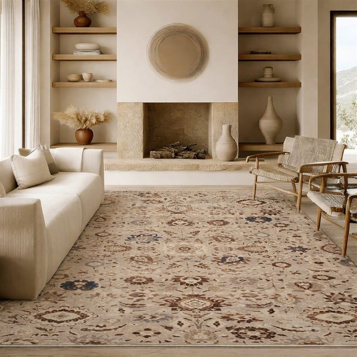 Lunelle Traditional Grey Washable Rug 8'0\" x 10'0\" Indoor Area Rug