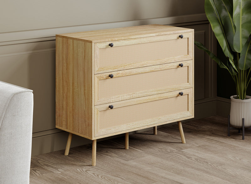 Storage Chest With 3 Drawers – Natural Brown Wood Look 