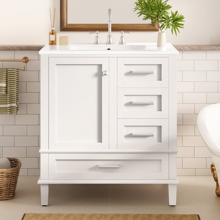 Oliver Solid Wood Bathroom Vanity with Sink Combo and Smart Storage, White