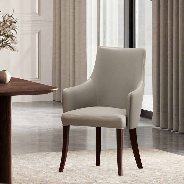 Connie Modern Wood Vegan Leather and Velvet Armchair in Light Gray