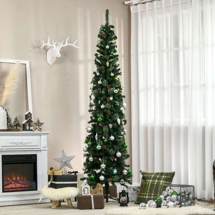 Homcom 7.5ft Artificial Pencil Christmas Tree With Pine Cones