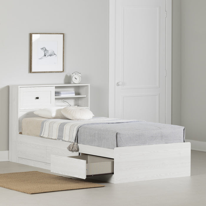 Hazen Mates Bed With 3 Drawers And Headboard Set White Pine - South Shore