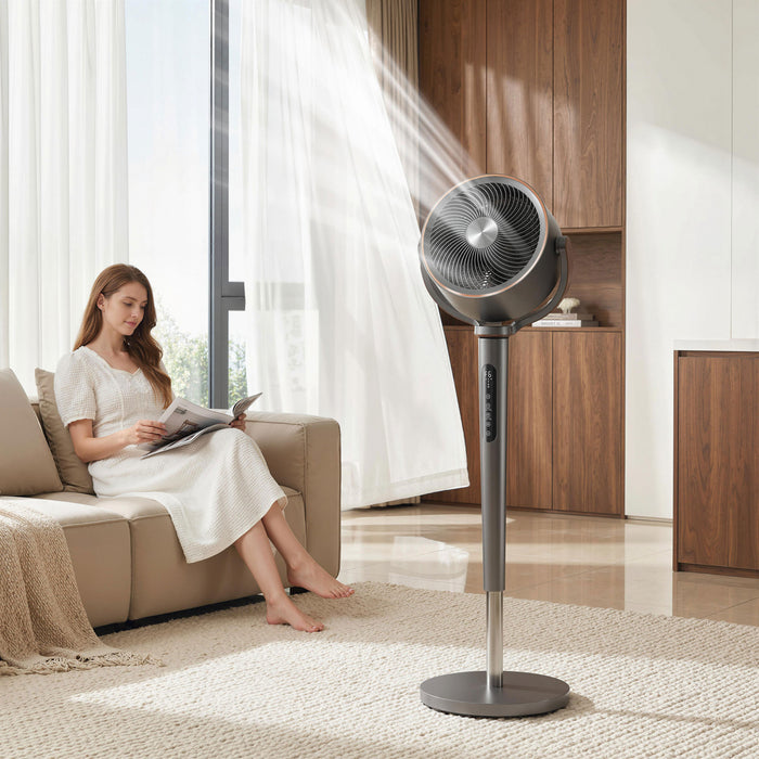 HOMCOM 20dB Silent Standing Fan, Oscillating Fan with 12 Speeds, LED Light