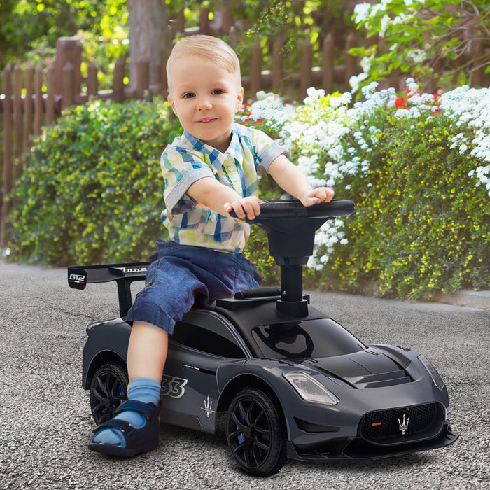 Qaba Maserati Gt2 Licensed Sit To Stand Baby Car, Ride On Toy For Toddlers, Kids Sliding Car Style With Under Seat Storage, Led Headlights Music Mp3, For 18-60 Months, Grey