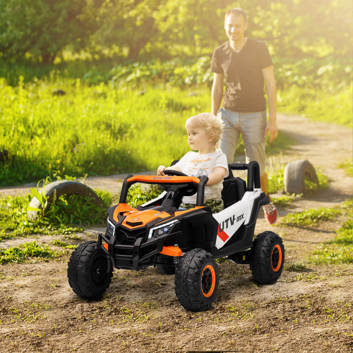 Qaba 12v Kids Ride On Car With Remote Control, Battery Powered Electric Utv With Slow Start, Spring Suspension, Led Lights, Music, Usb Port, For Boys And Girls 3-5 Years, Orange