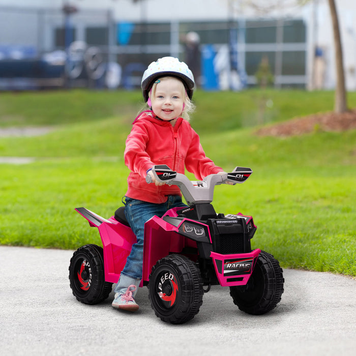 Aosom 6v Kids Atv Quad, Battery Powered Ride-On Electric Vehicle For Kids With Wear-resistant Wheels, For Boys And Girls Aged 18-36 Months, Pink