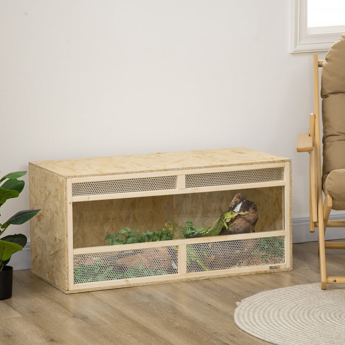 PawHut Reptile Terrarium, 58 Gallon Reptile Tank w/ Transparent Sliding Doors, Breathable Mesh for Bearded Dragon, Lizards, Horned Frogs, Snakes and Chameleons, 39\" x 18.5\" x 18.5\"