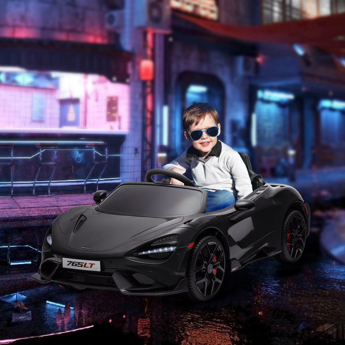 Qaba Mclaren 765lt Licensed 12v Powered Ride-On Car, Battery Powered Kids Electric Car With Scissor Doors, Transport Wheels, Remote Control, Slow Start, Led Lights, Music Horn, Black