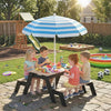 Qaba Kids Picnic Table with Umbrella, 3 in 1 Wooden Sand & Water Table with 2 Hidden Play Boxes, Kids Outdoor Activity Table and Bench Set for Backyard, Ages 3-6, Natural Wood