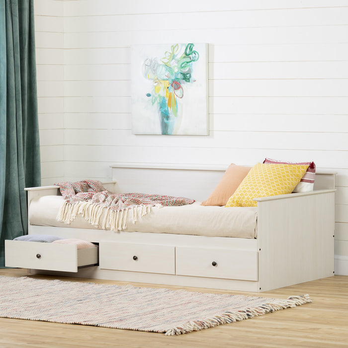 Plenny Daybed with Storage White Wash - South Shore Twin Bed