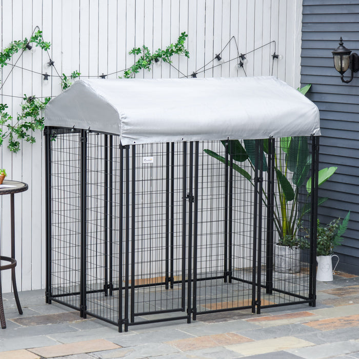 Pawhut 6' X 4' X 6' Large Outdoor Dog Kennel Steel Fence With Uv-resistant Oxford Cloth Roof & Secure Lock