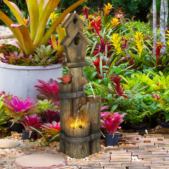 Outsunny Outdoor Fountain With Backyard Birdhouse Tree Trunk Design