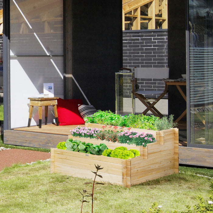 Outsunny Raised Garden Bed with 9 Grow Grids and Non-woven Fabric, Natural