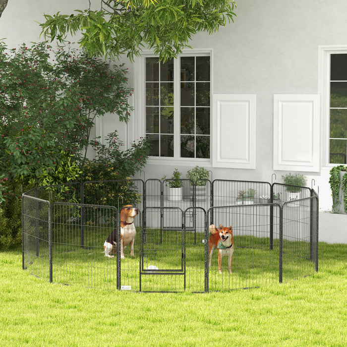 Pawhut Dog Playpen, Heavy-duty Metal Puppy Play Pen, Pet Exercise Fences For Outside And Indoor, Diy Design With Door For Multiple Dogs, 12 Panels, 31.5\"h