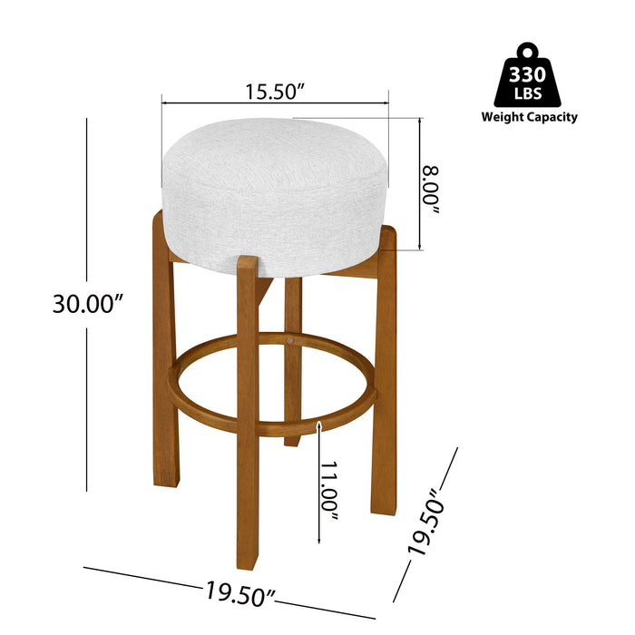 Vera Rubber Wood Bar Stool Set of 2 Indoor Seating with Round Ivory Cushion,Walnut
