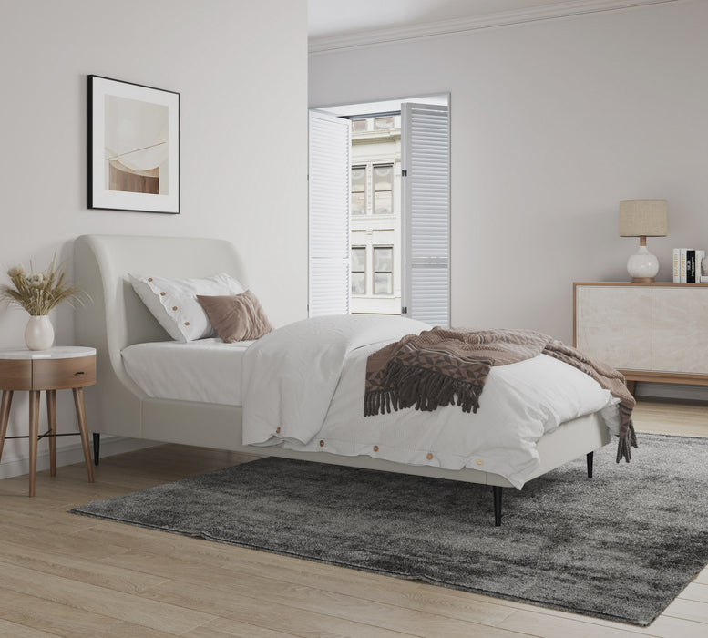 Heather Mid-Century Modern Velvet Upholstered Twin Bed in Cream and Black